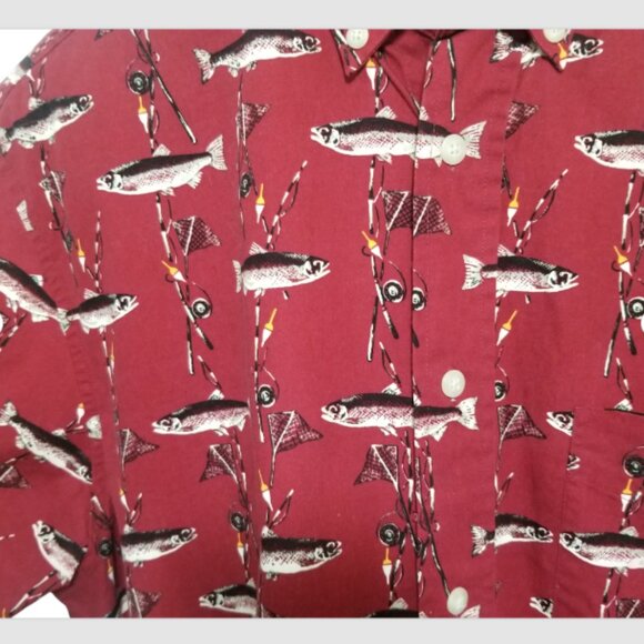Puritan Fish Shirt Men’s Short Sleeve Shirt Small Fish Lines Wrinkle Free Cotton - Picture 4 of 14
